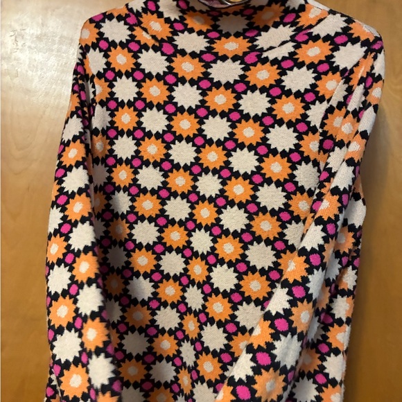 Anthropologie Maeve 70s Retro Medium Pink Orange and Black Knit Sweater Dress - Picture 5 of 11